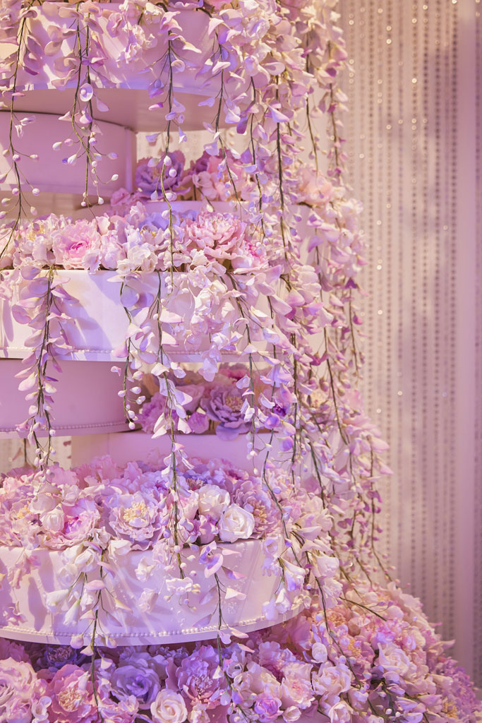 wisteria and peony sugar flowers luxury cake