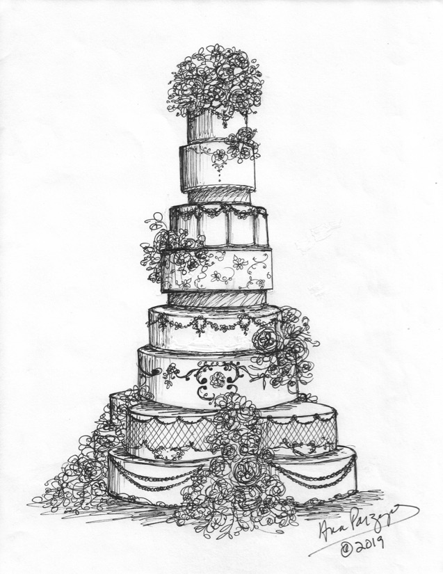 Rosecliff Wedding Cake Sketch  Ana Parzych Cakes  Custom Wedding Cakes   Luxury Wedding Cakes